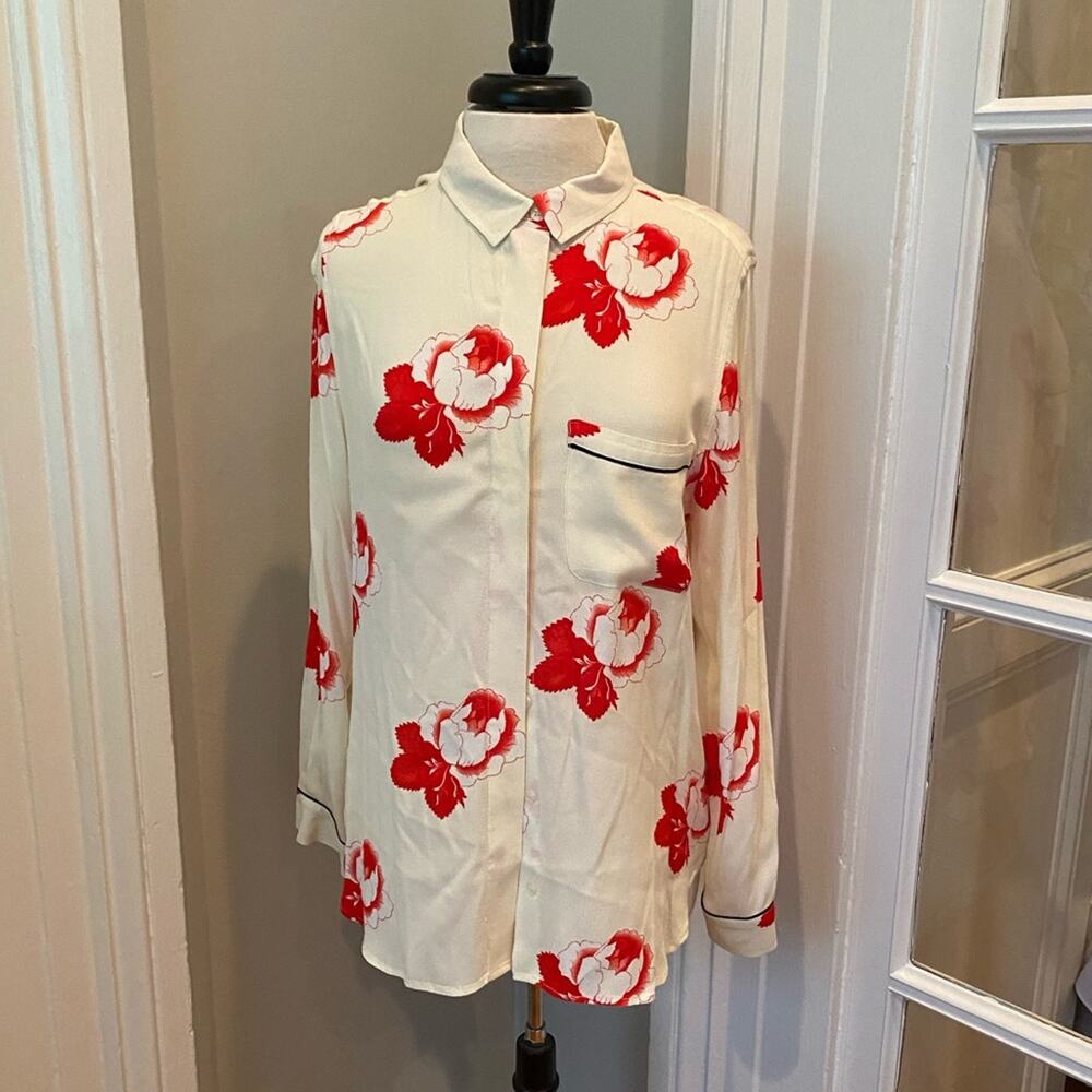 Ganni red and white floral blouse, medium